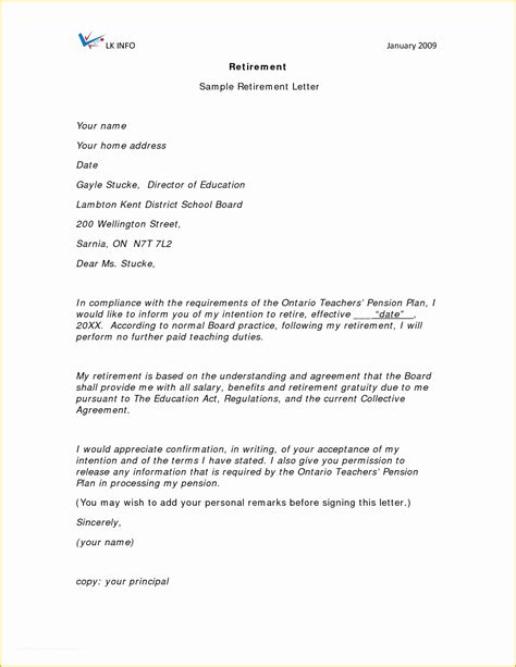 retirement resignation letter template   retirement letter sample