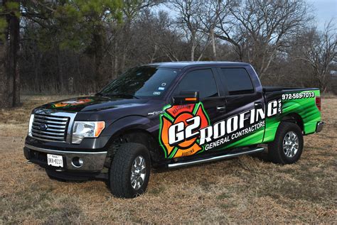 partial truck wrap advertising   roofing company  car wrap city