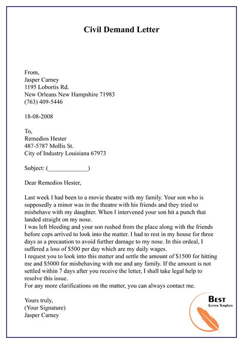 civil demand letter   letter template