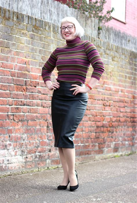 Leather Pencil Skirt Outfit With Roll Neck Jumper