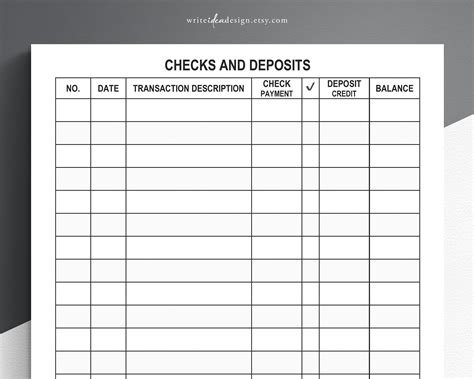 printable large print checkbook register large print check register