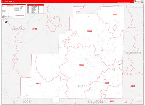 Clay County Al Zip Code Wall Map Red Line Style By Marketmaps