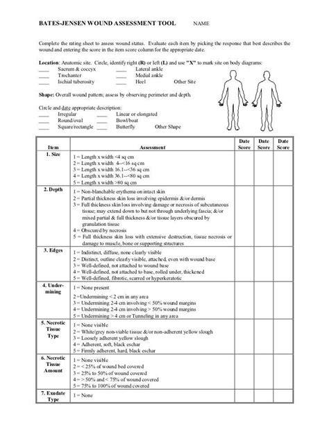nursing assessment documentation template   bates jensen wound