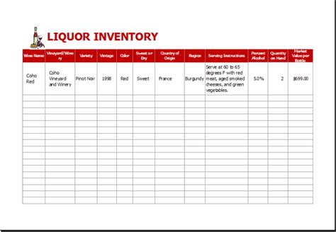 liquor inventory sheet template  excel excel templates