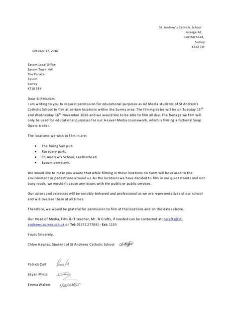 sample request letter  permission    school facility  quick