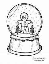 Snow Christmas Globe Gingerbread Man Coloring Drawing Men Color Print Pages Cute Colouring Globes Adult Quick Printcolorfun Inside Books Sheets sketch template
