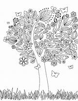 Tree Coloring Pages Flower Butterflies Flowers sketch template