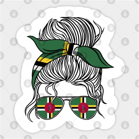 Dominica Flag Messy Bun Hair Dominican Mom Woman Girl Dominica Flag