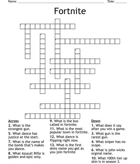 Fortnite Crossword Wordmint