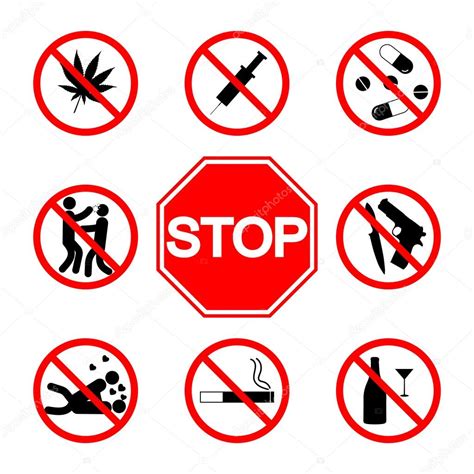 stop sign do not smoke not to drink alcohol without weapons no sex