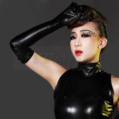 Hot Sexy Long Synthetic Latex Gloves Women Glove Punk