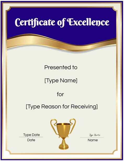 certificate  excellence editable  printable