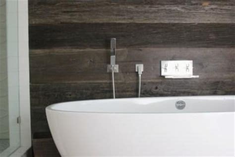 reclaimed barn wood walls modern bathroom dallas
