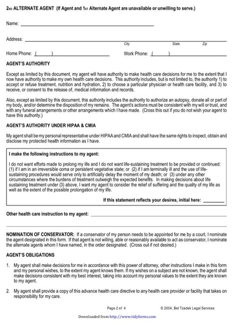 california health care power  attorney form   page