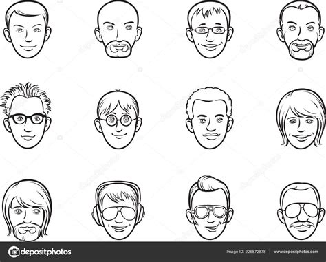 whiteboard drawing cartoon avatar men faces stock vector  oneline