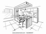 Kitchen Drawing Perspective Interior Cabinet Room Sketch Modern Drawings Table Getdrawings Easy Stock  Vector Designs Sketchup sketch template