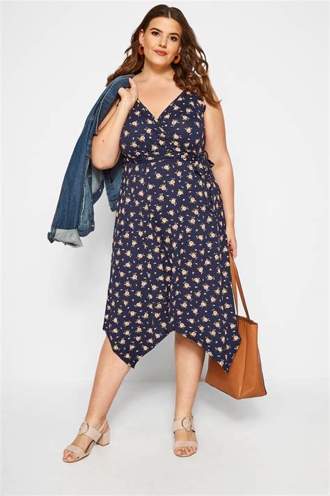navy floral hanky hem wrap dress sizes 16 36 yours clothing