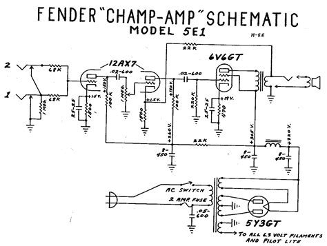 fender champ tube amp schematic model  diy electronics electronics projects fender guitar