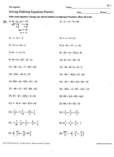 solving  step equations worksheet answer key