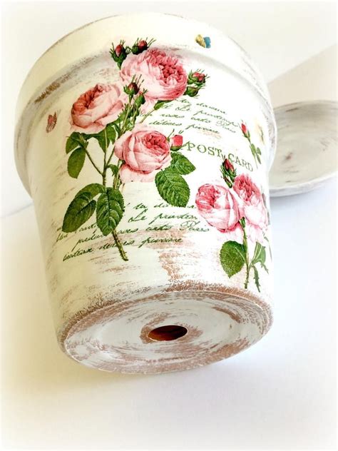 vintage rose flower pot decoupage mothers day gift etsy flower