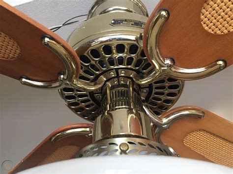 vintage  bright brass hunter original ceiling fan usa american  light kit