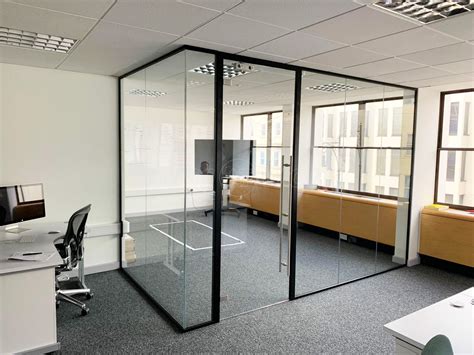 Acoustic Glass Partition With Framed Door In Black Ral 9005 For Acquia