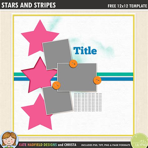 digital scrapbook template stars  stripes kate hadfield designs