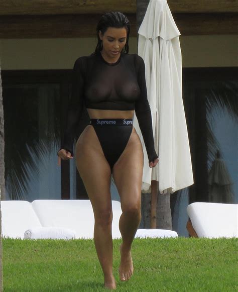 Kim Kardashian Tits In Sheer Mesh Top [ 6 New Pics ]