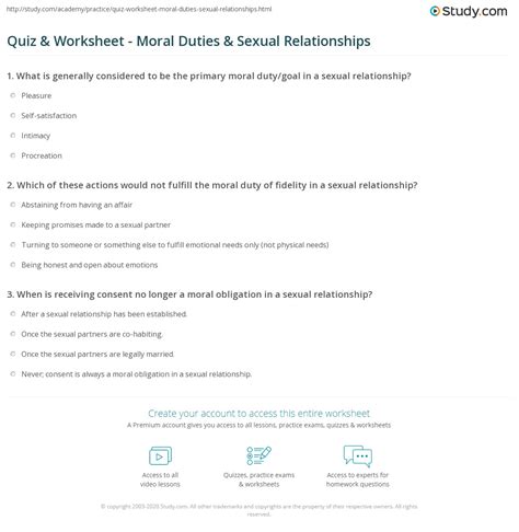 quiz and worksheet moral duties and sexual relationships