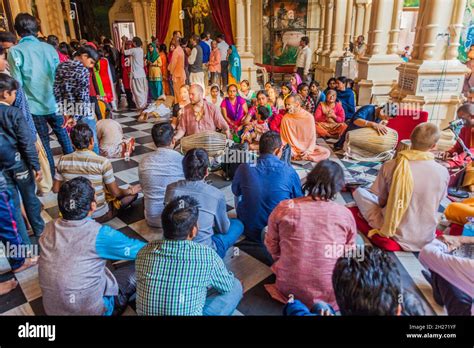 Vrindavan India February 18 2017 People Sing Hare Krishna In