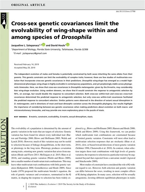 Pdf Cross Sex Genetic Covariances Limit The Evolvability Of Wing