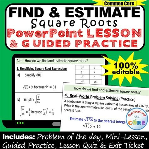 find  estimate square roots powerpoint lesson practice