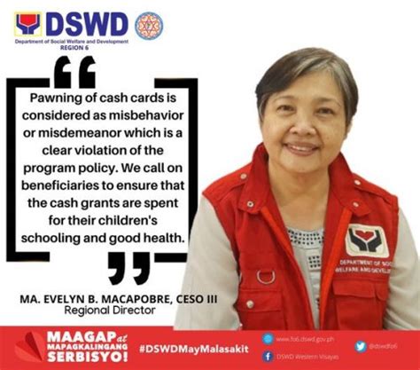 dswd reiterates call  cash card pawning dswd field office