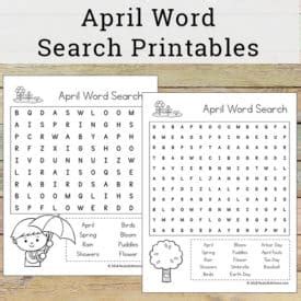 printable april word search printable puzzle  kids