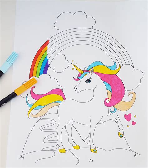 printable unicorn  rainbow coloring page fantasy etsy australia