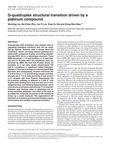 quadruplex structural transition driven   platinum compound