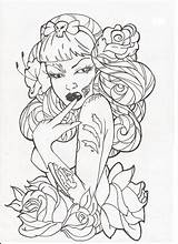 Tattoo Zombie Pinup Deviantart Outline Coloring Girl Drawings Drawing Pages Outlines Tattoos Skull Sketches Adult Sheets Book Green Traditional Fairy sketch template