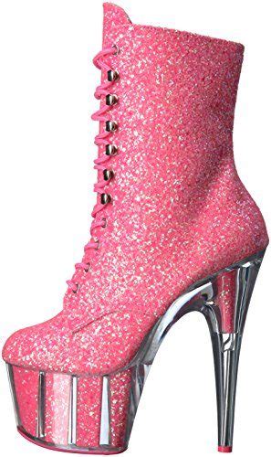 Pleaser Adore 1020g Ankle Boot Neon Pink Glitter Large Sizes