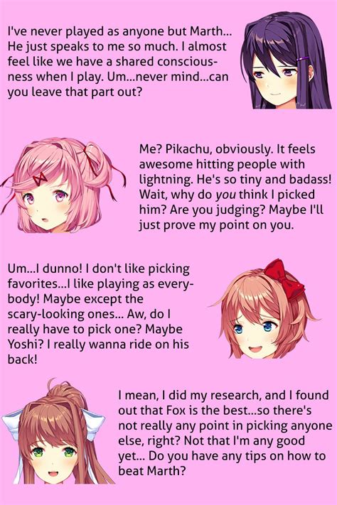 who each girl mains in melee if they were able to doki doki literature club know your meme