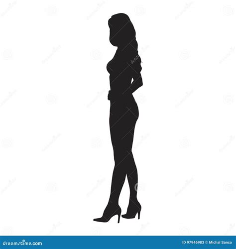 Young Woman Standing Sideways In Heel Shoes Cartoon Vector