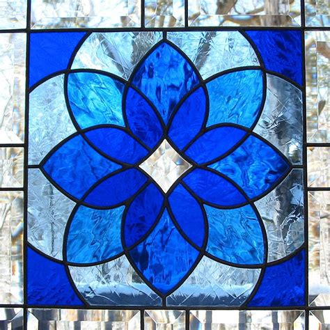 Cobalt Blue Stained Glass Window Panel With Bevels