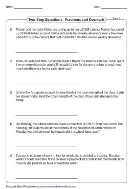 equation word problems worksheets