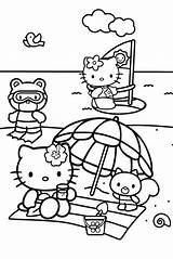 Coloring Kitty Hello Pages Beach sketch template