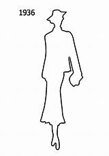 Outline History Costume Fashion 1930 Silhouettes 1937 Silhouette Era sketch template