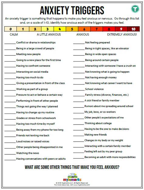 printable anxiety triggers worksheet printable word searches