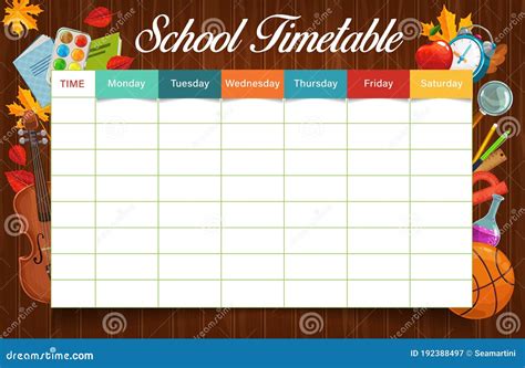 education school timetable  schedule template stock vector