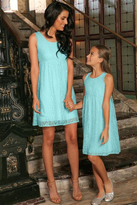 mint blue stretchy lace empire waist sleeveless day mommy and me dress