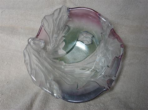 mikasa crystal glass bowl multi color frosted leaf candy
