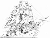 Ship Drawing Pirate Ghost Sunken Line Realistic Drawings Kids Paintingvalley Creepy sketch template