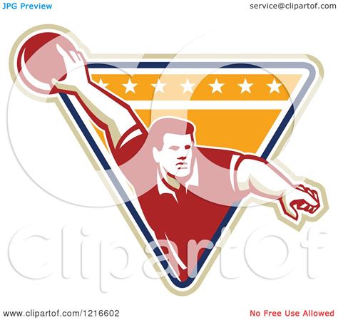Clipart Of A Retro Man Ten Pin Bowling In A Triangle